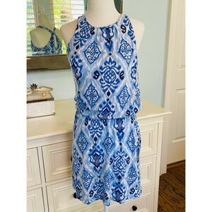 Tori Richard Blue Batik Halter Dress, Size XS